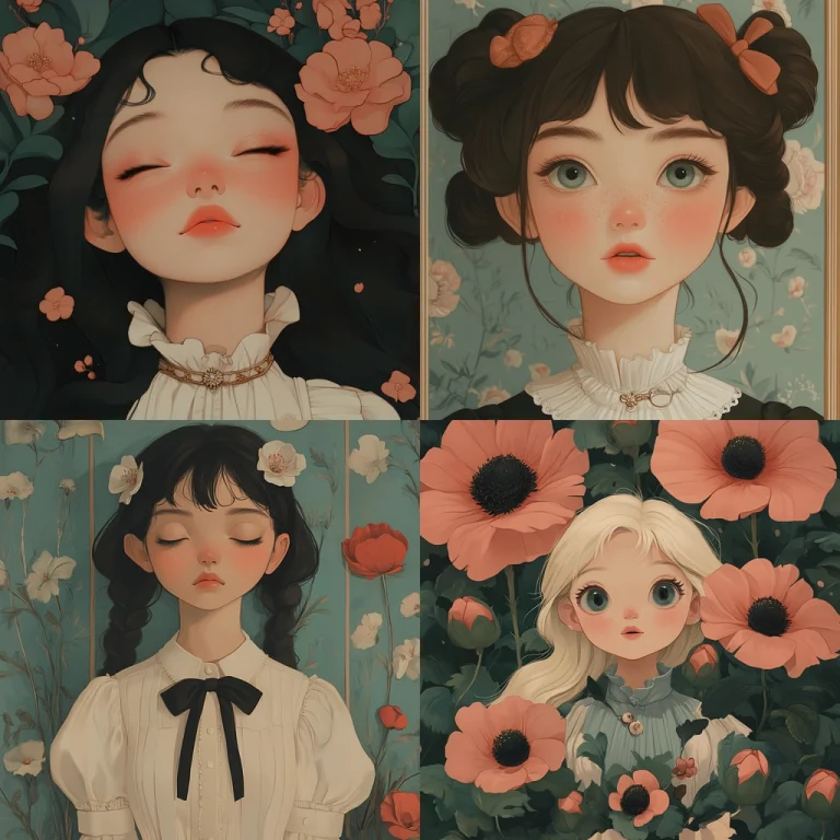 Pastel Textured Flora Portrait - Midjourney style sref code