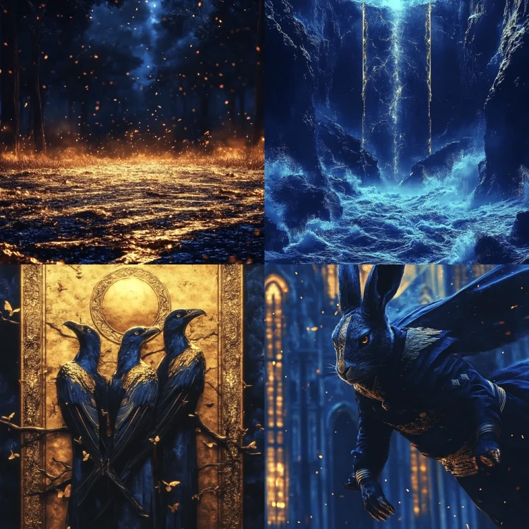 Illuminated Gold and Sapphire Glow - Midjourney style sref code