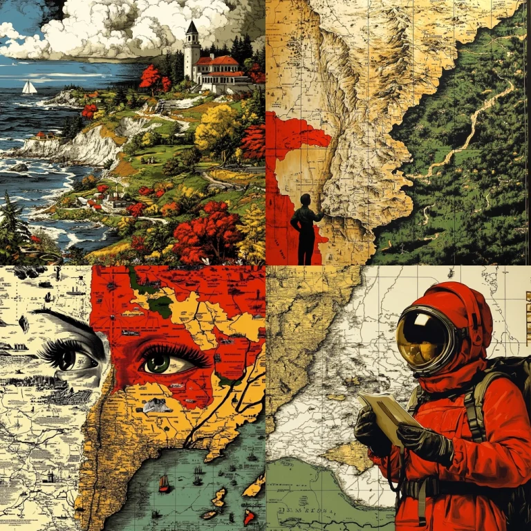 Map Collage with Bold Patches - Midjourney style sref code