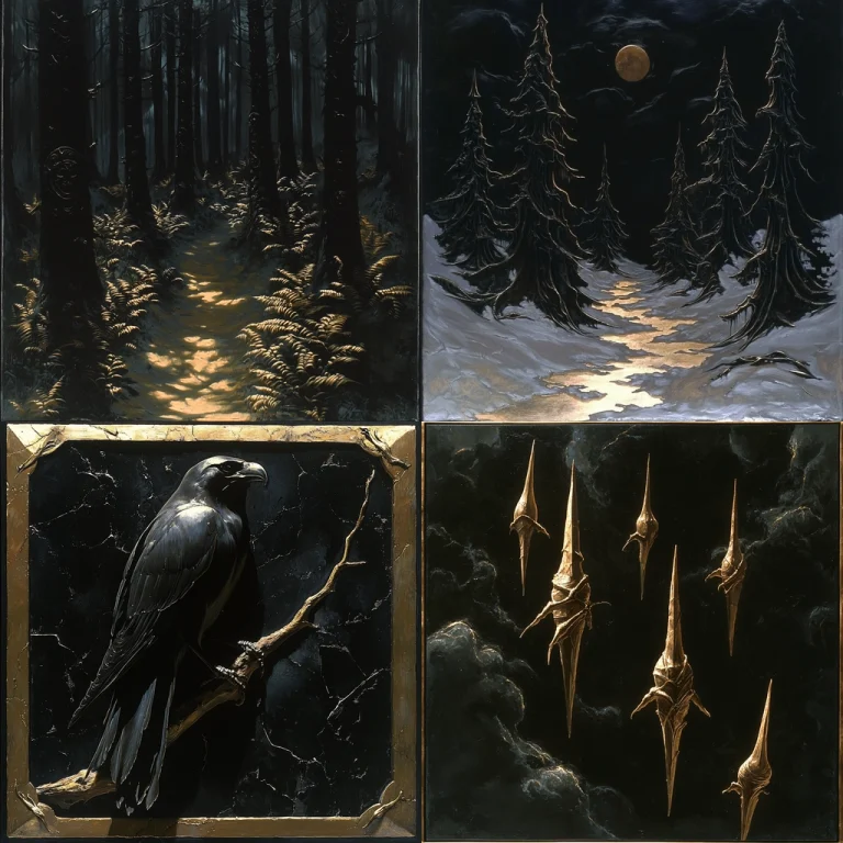 Nocturnal Shadows and Golden Accents - Midjourney style sref code