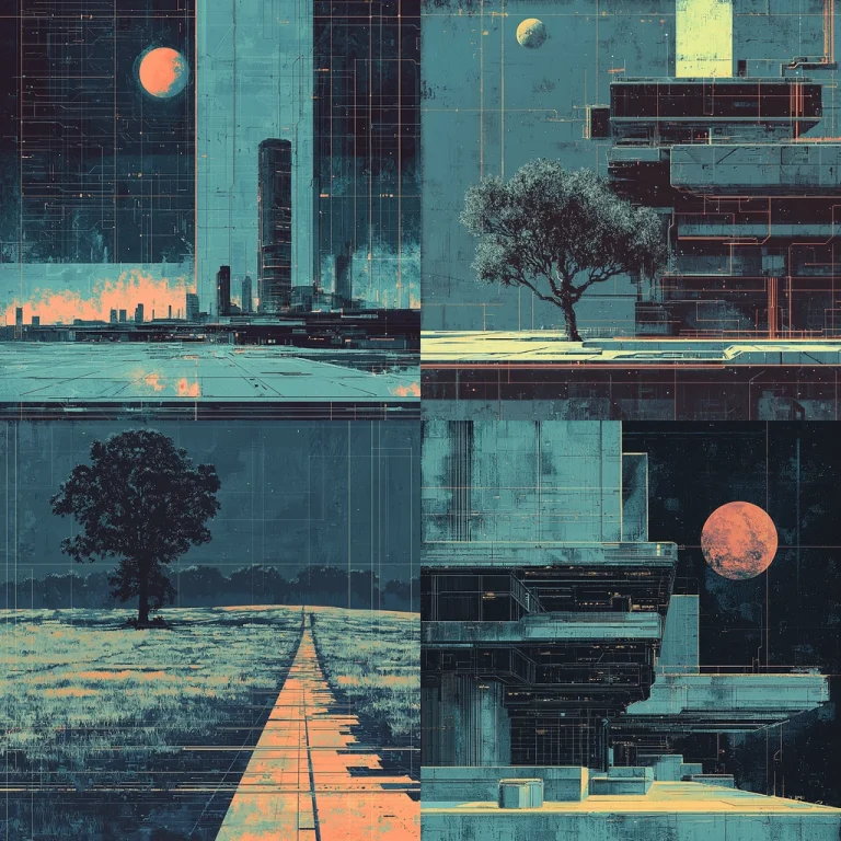 Dark Cyan Architectural Dreamscape - Midjourney style sref code