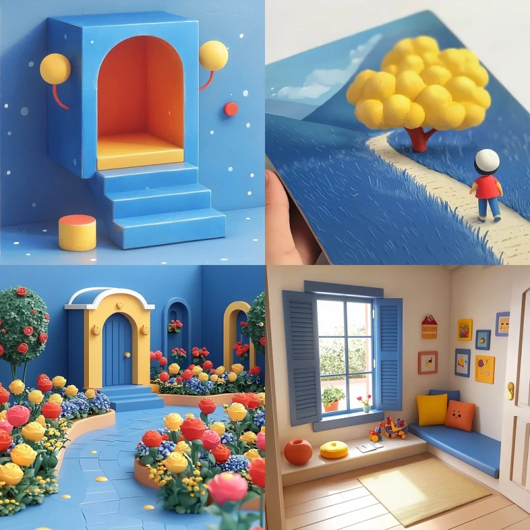 Vivid Blue and Yellow Playfulness - Midjourney style sref code