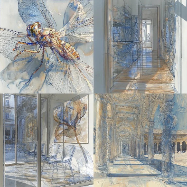 Transparent Layered Blue Illumination - Midjourney style sref code