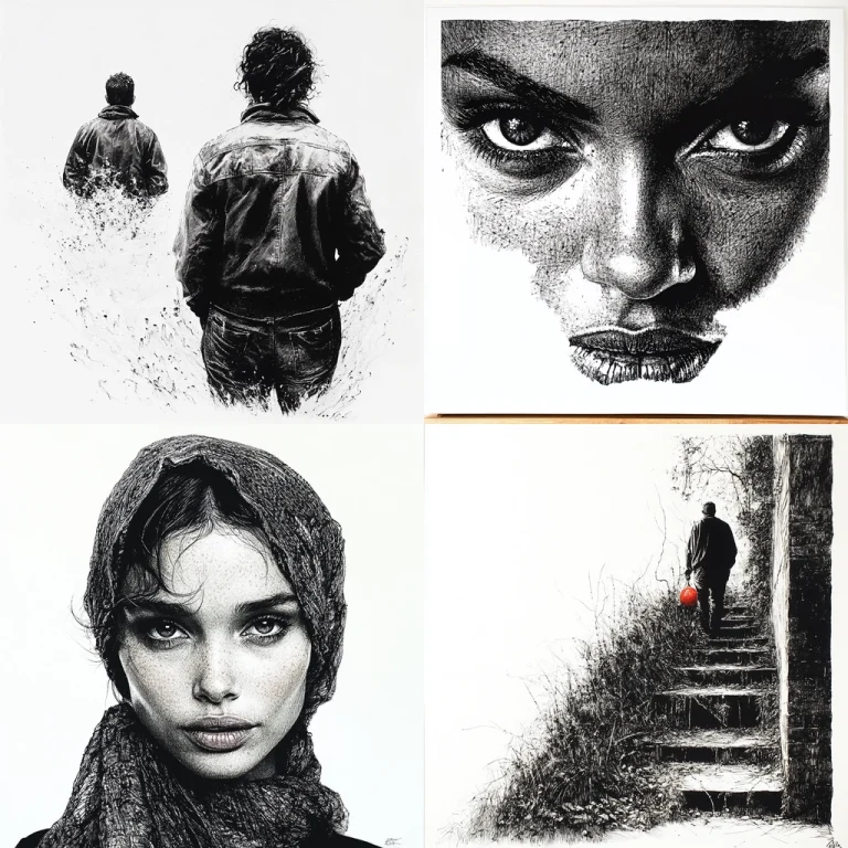 Monochrome Contrast with Sparse Elements - Midjourney style sref code