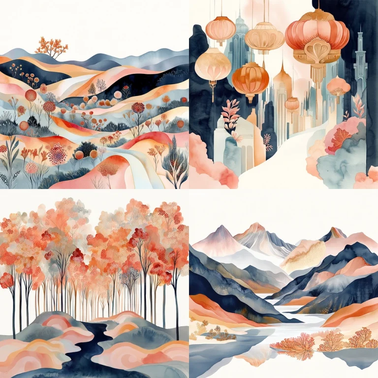 Watercolor Autumn Palette - Midjourney style sref code