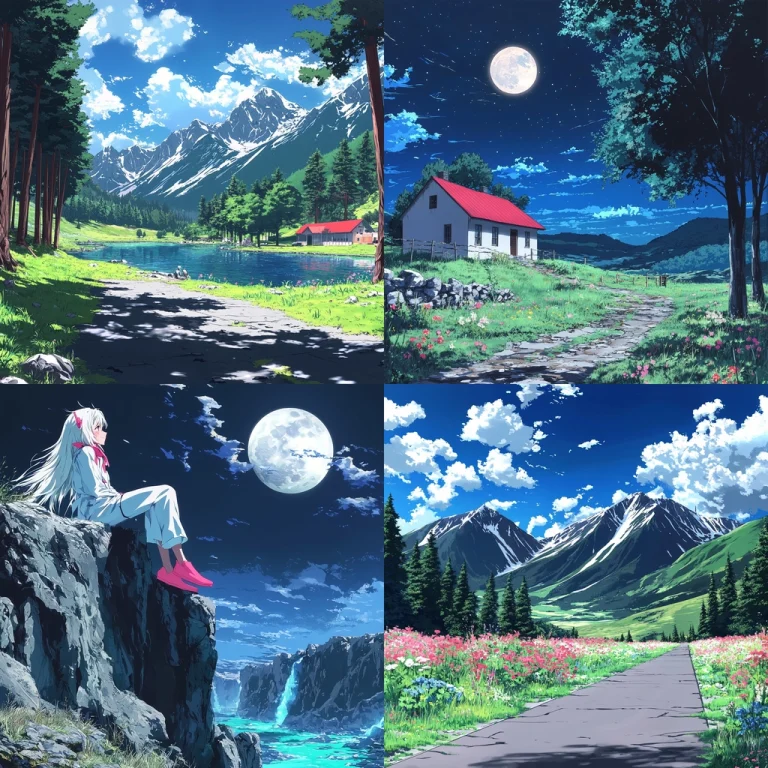 Vibrant Moonlit Anime Landscapes - Midjourney style sref code