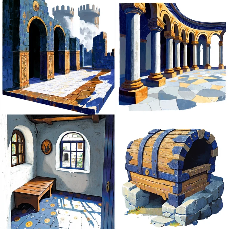 Golden Blue Classical Architecture - Midjourney style sref code