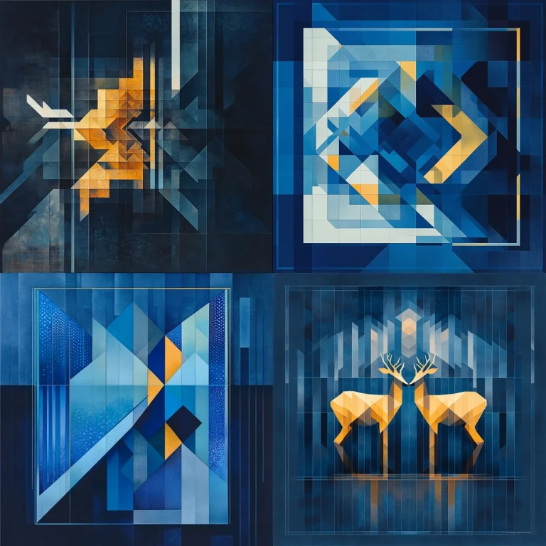 Geometric Dark Blue Contrast - Midjourney style sref code