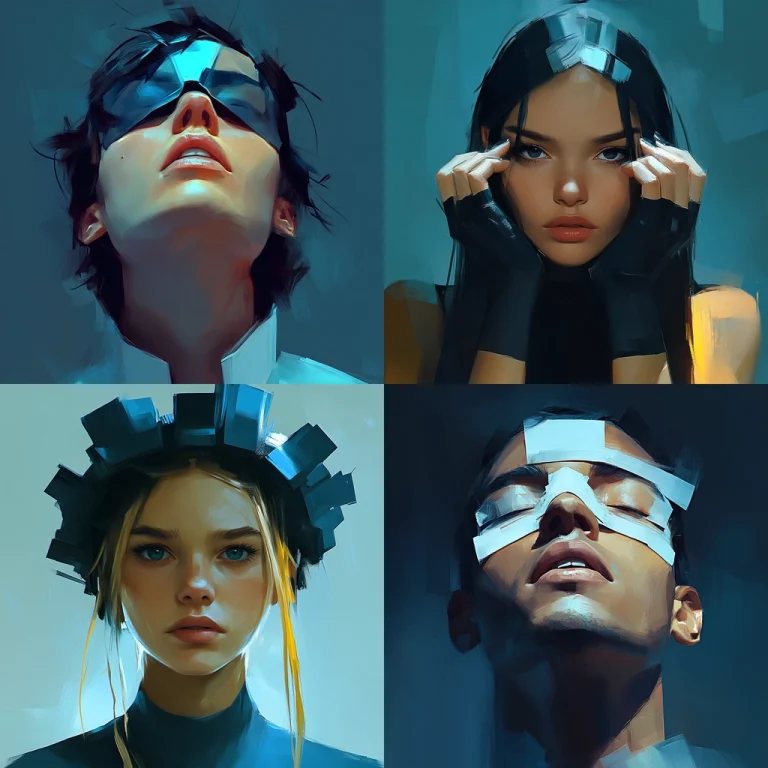 Blue Tone Figures with Sharp Light - Midjourney style sref code