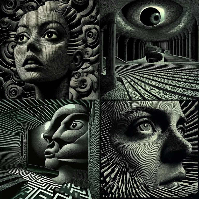 Monochrome Textured Labyrinth - Midjourney style sref code