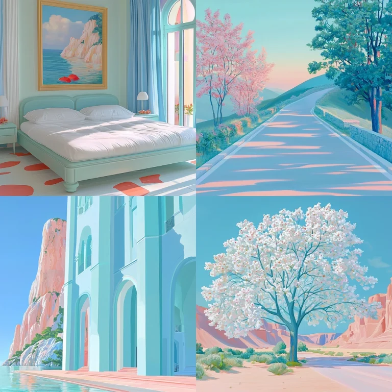 Soft Pastel Coastal and Architectural Imagery - Midjourney style sref code