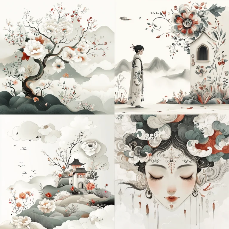 Soft Pastel Oriental Florals - Midjourney style sref code