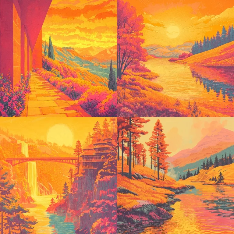 Vibrant Warm Sunset Landscape - Midjourney style sref code