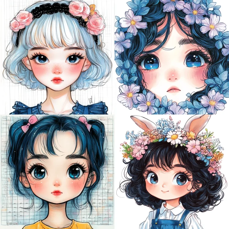 Pastel Floral Hair Illustration - Midjourney style sref code