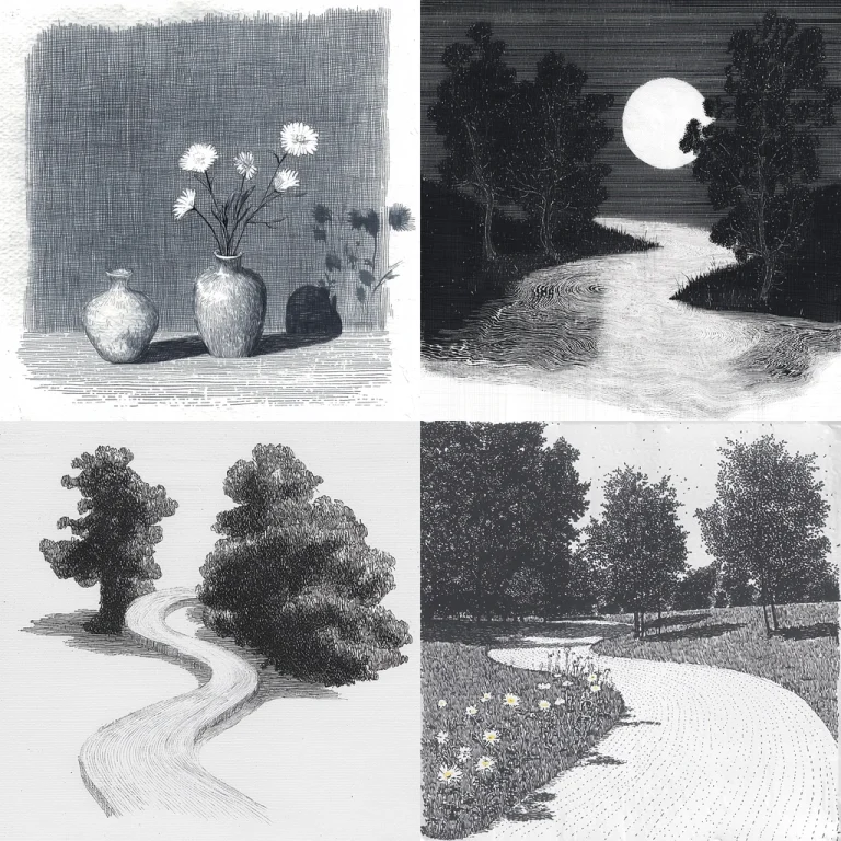 Monochromatic Crosshatching - Midjourney style sref code