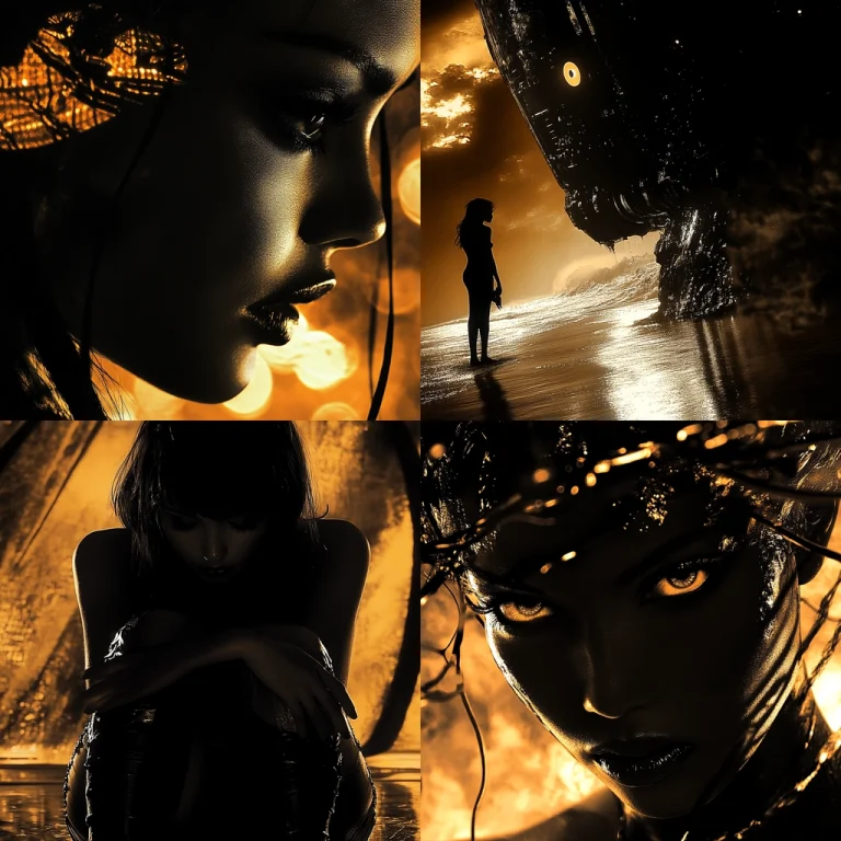 Glowing Silhouettes Against Gold - Midjourney style sref code