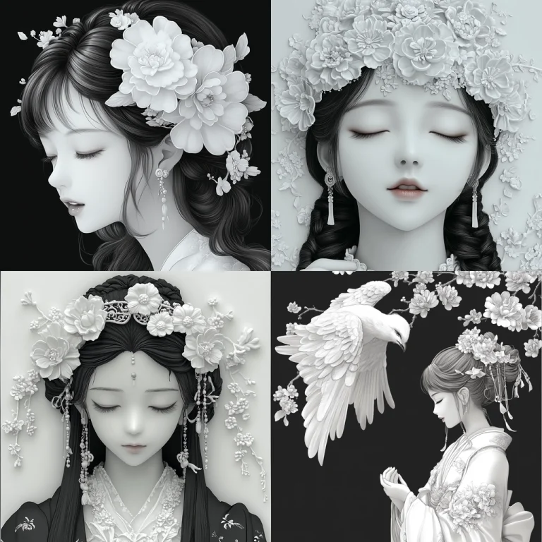 Monochrome Floral Elegance - Midjourney style sref code