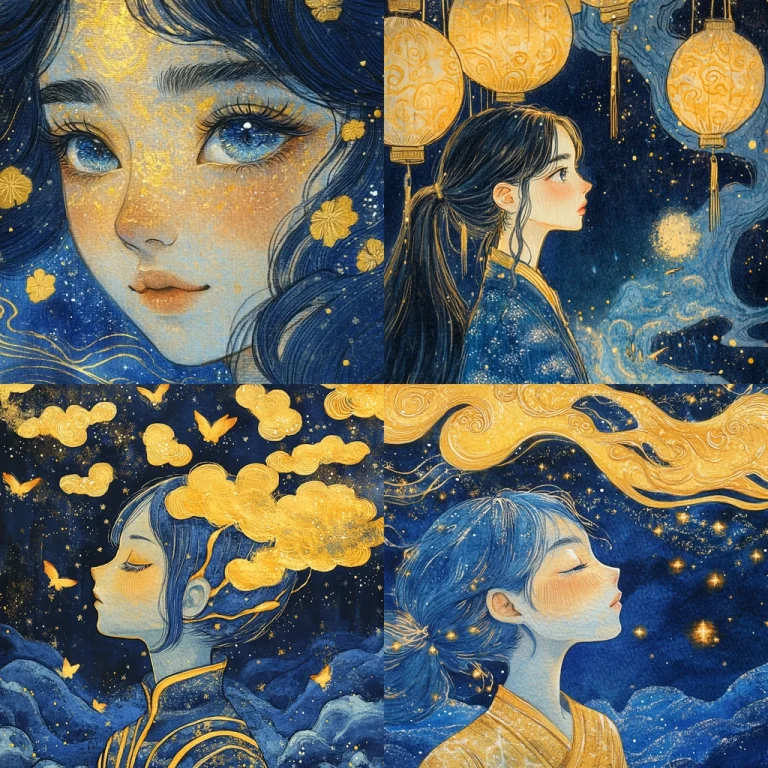 Golden Illumination on Dark Blue - Midjourney style sref code