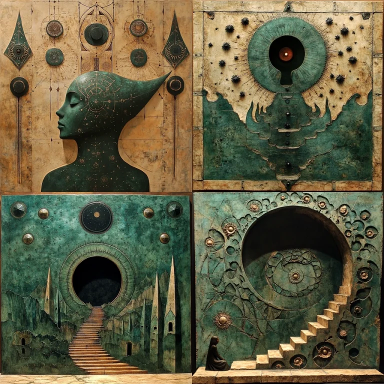 Textured Green and Gold Relief - Midjourney style sref code