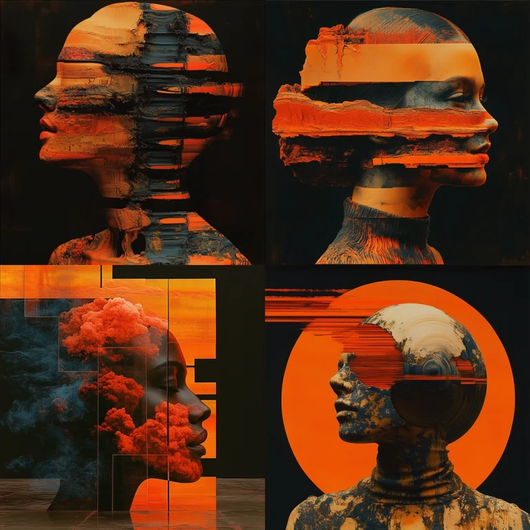 Textured Orange and Black Digital Fusion - Midjourney style sref code