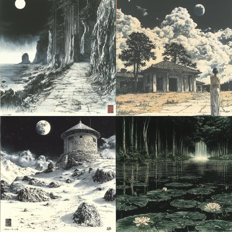 Monochrome Textured Nightscapes - Midjourney style sref code