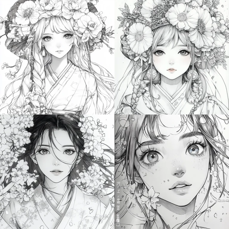 Intricate Floral Line Drawing - Midjourney style sref code