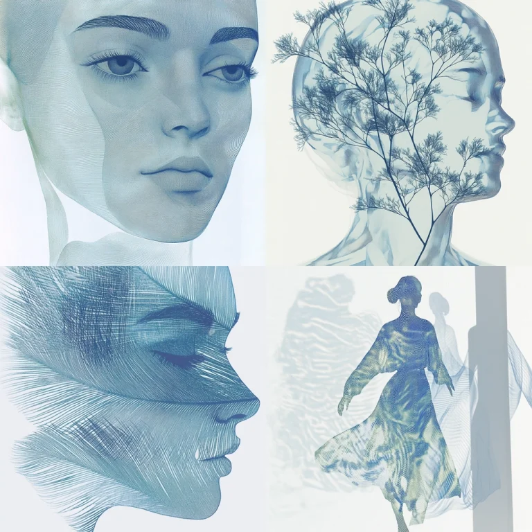 Monochrome Blue Silhouette Impression - Midjourney style sref code