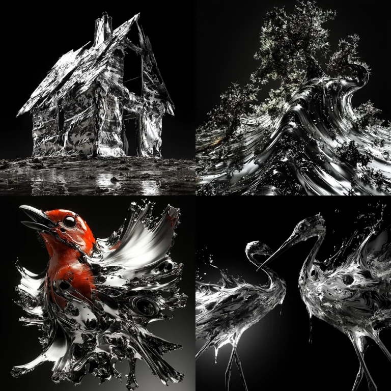 Metallic Fluidity in Dark Hues - Midjourney style sref code