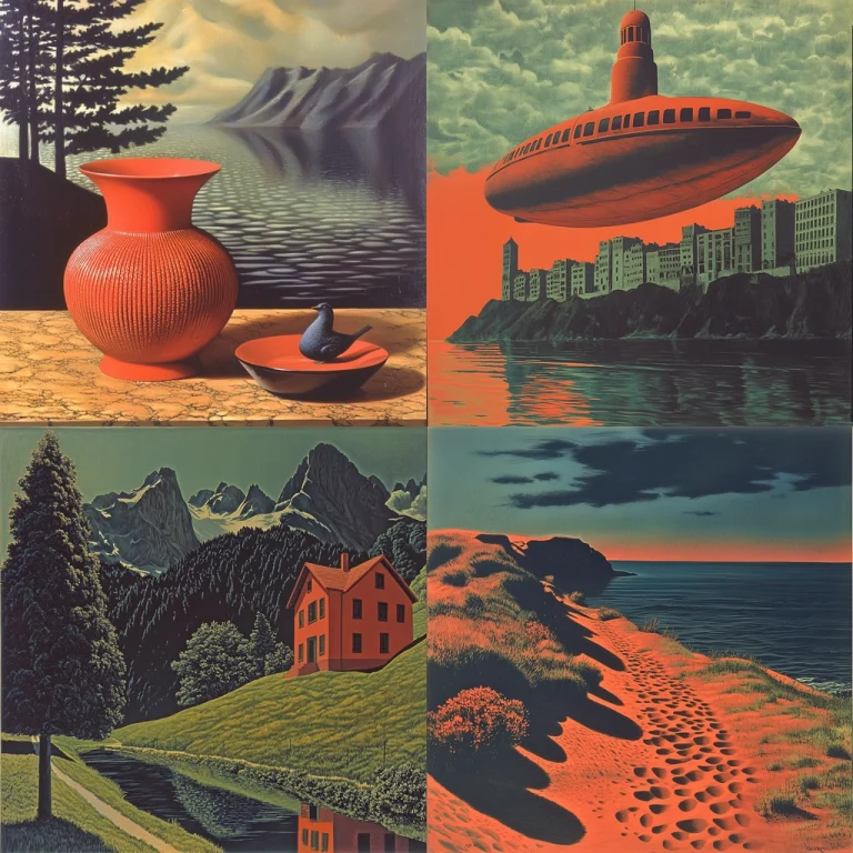 Contrasting Landscapes in Red and Green - Midjourney style sref code