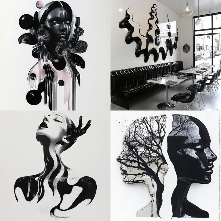 Monochrome Gloss and Silhouette Fusion - Midjourney style sref code