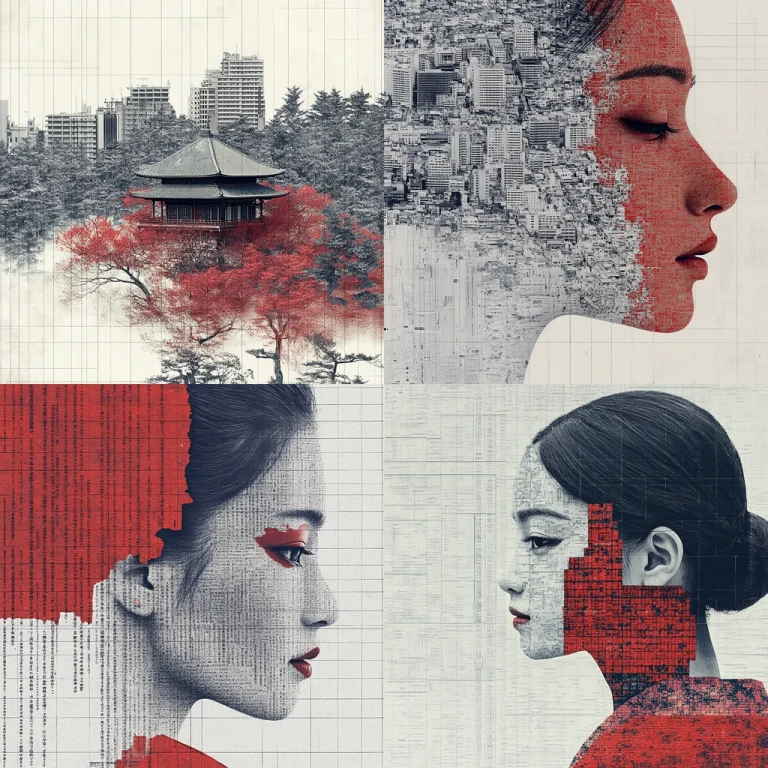 Red-Gray Textured Overlap - Midjourney style sref code