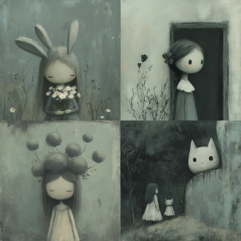 Muted Gray Storybook Dreamscape - Midjourney style sref code