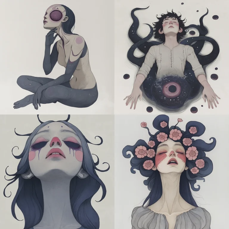 Muted Pastel with Contoured Figurative Flow - Midjourney style sref code