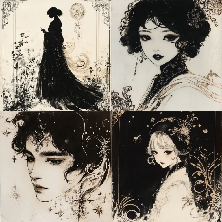 Monochrome Ink Silhouette - Midjourney style sref code