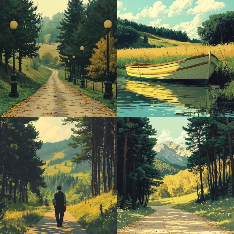 Warm Green Landscape Illustration - Midjourney style sref code