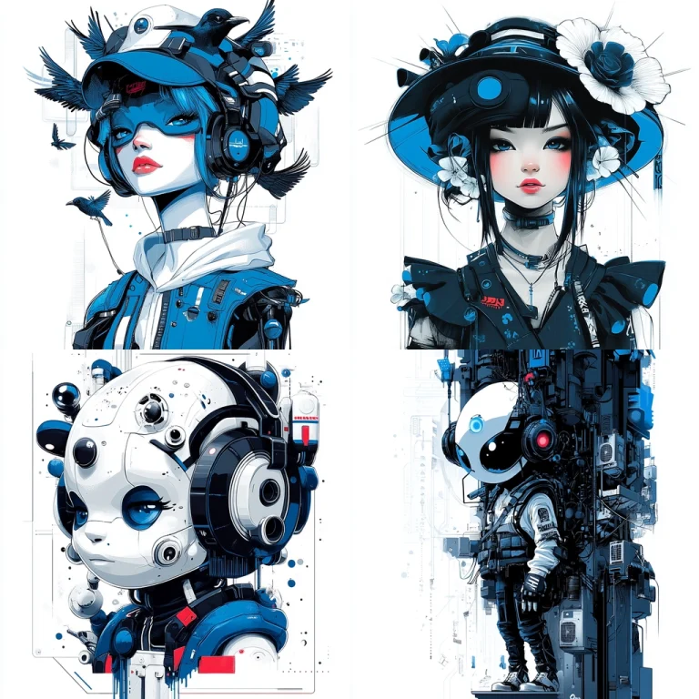 Cyan Blue Tech Illustrations - Midjourney style sref code