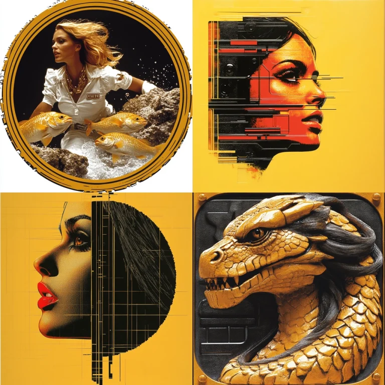 Yellow and Black Techno Fusion - Midjourney style sref code