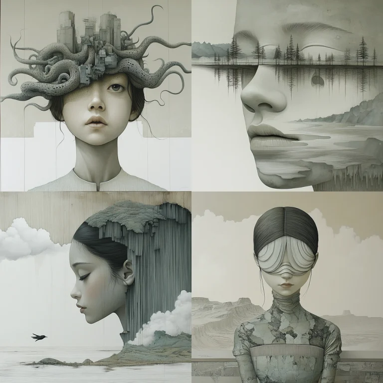 Muted Monochromatic Textured Forms - Midjourney style sref code