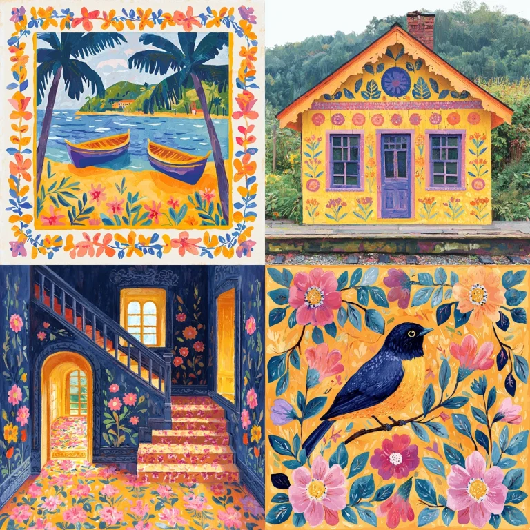 Vibrant Floral Motif Painting - Midjourney style sref code