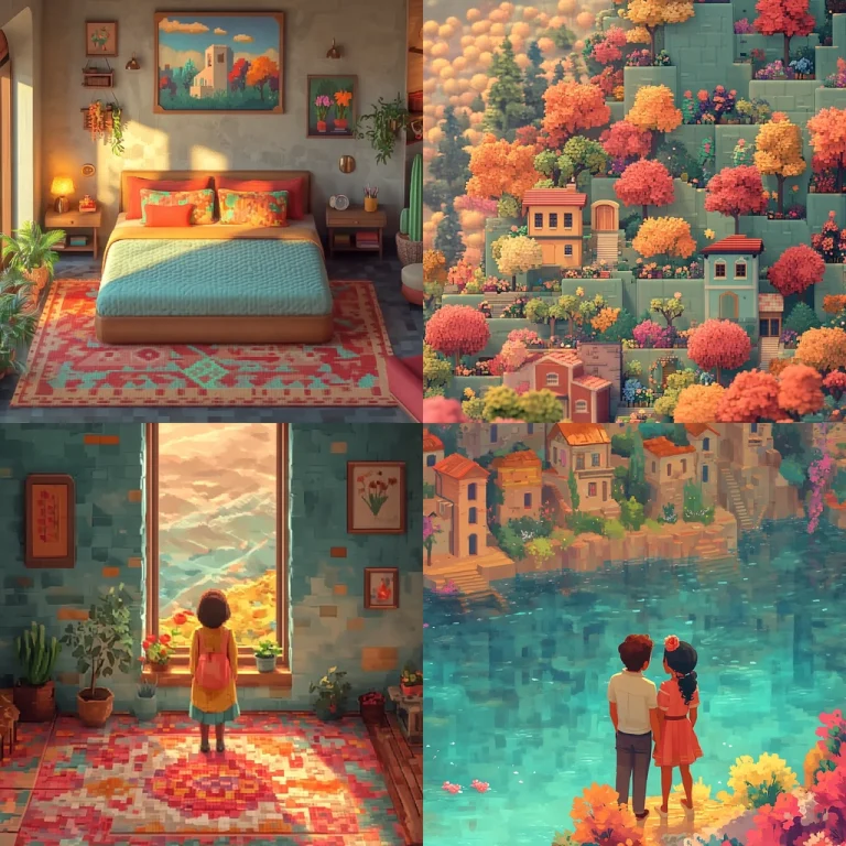 Sunlit Retro Block Textures - Midjourney style sref code