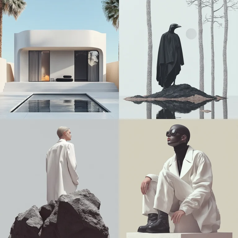 Minimal Soft Contrast with Smooth Surfaces - Midjourney style sref code