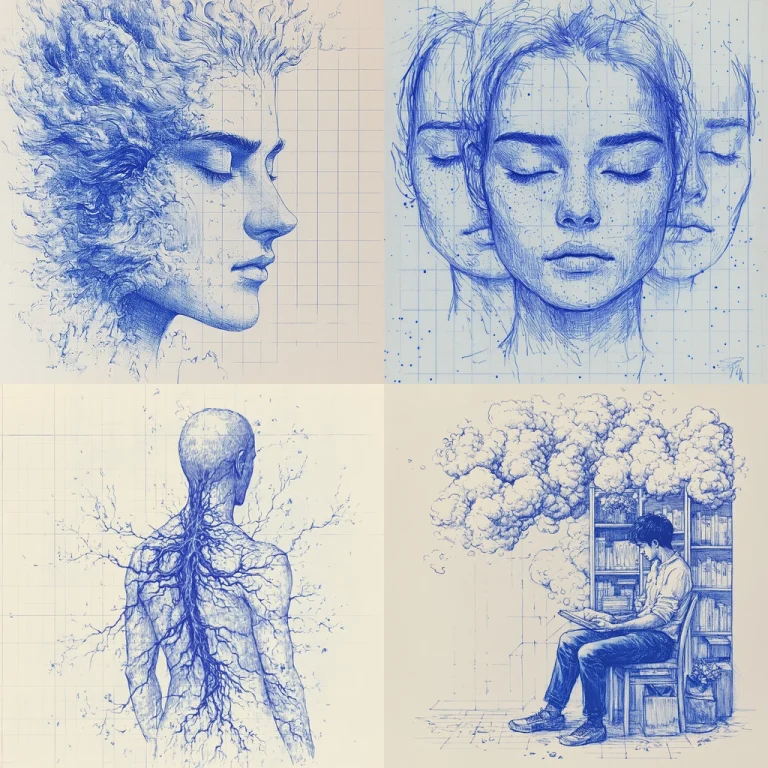 Blue Ink Sketch with Grid Patterns - Midjourney style sref code