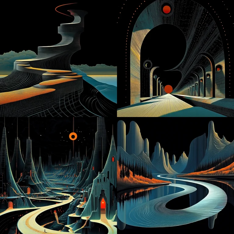 Geometric Pathways with Neon Glow - Midjourney style sref code