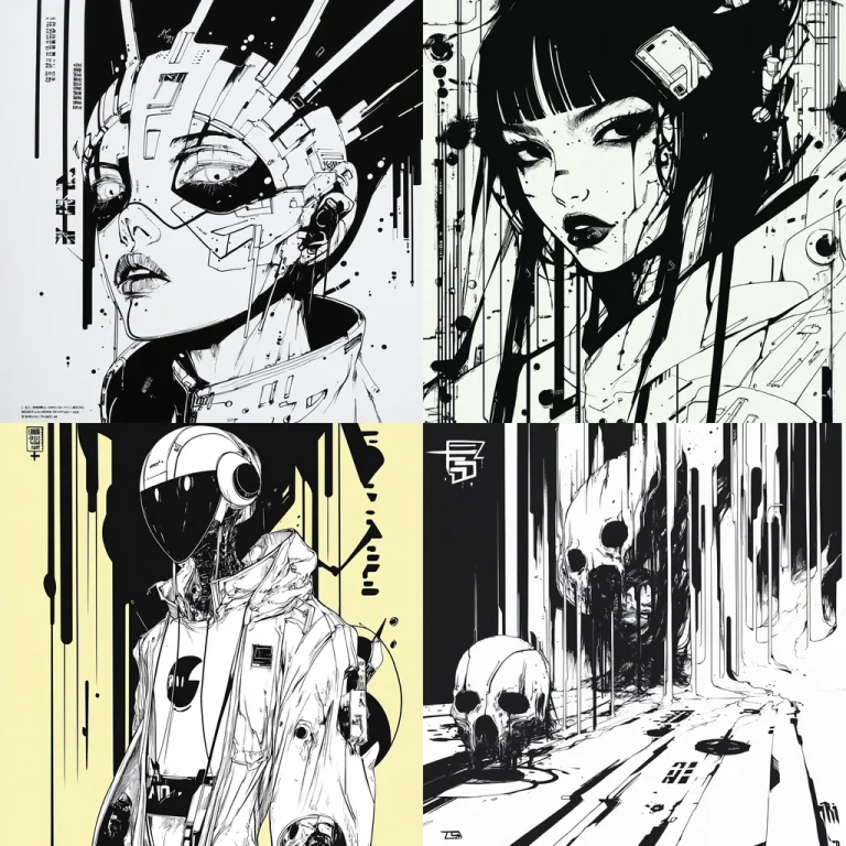High Contrast Black and White Cybernetic - Midjourney style sref code