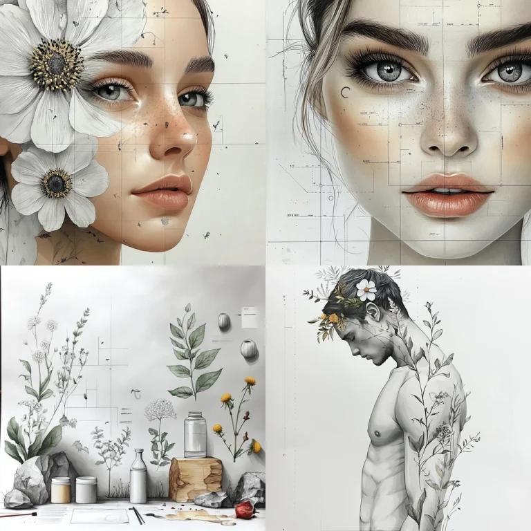 Monochrome Botanical Fusion - Midjourney style sref code