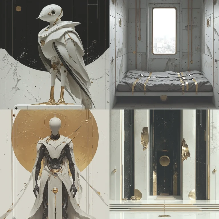 Monochrome Gold Accent Futurism - Midjourney style sref code