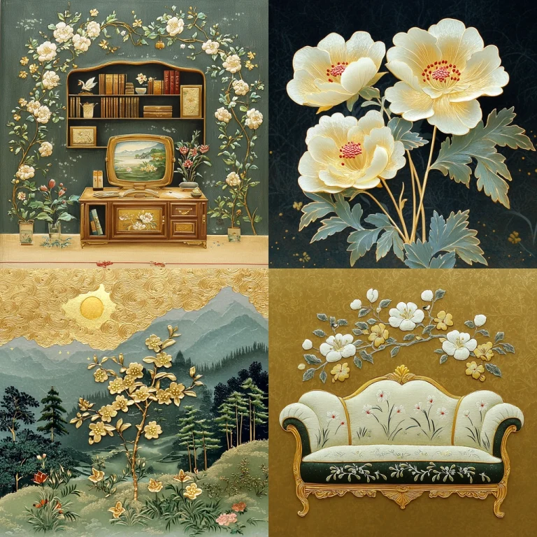 Gold-Toned Ornamental Contrast - Midjourney style sref code