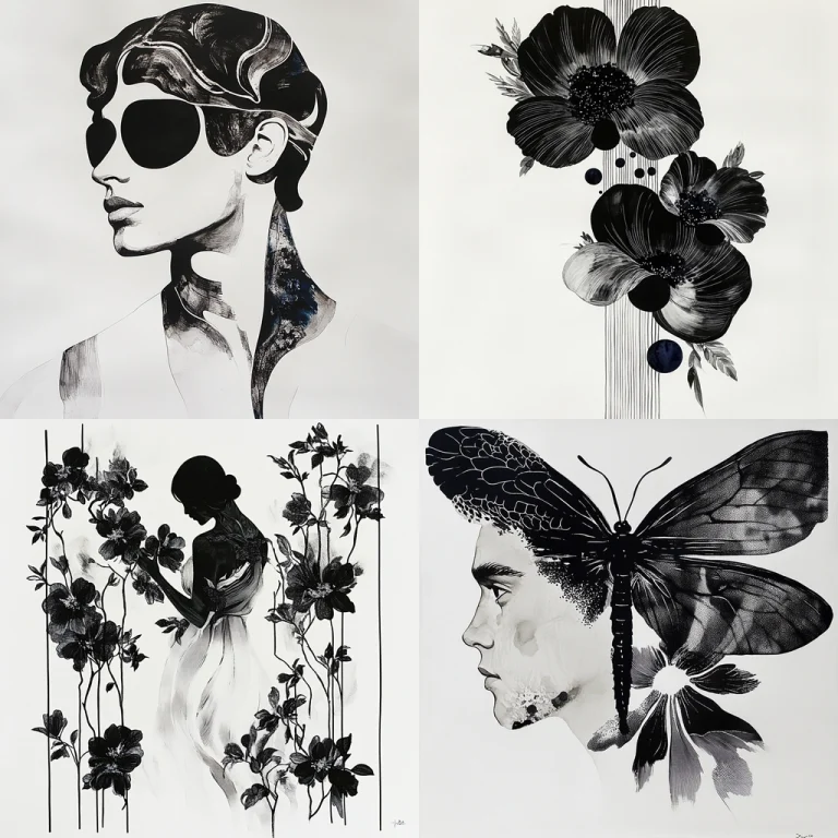 Monochrome Floral Silhouette - Midjourney style sref code