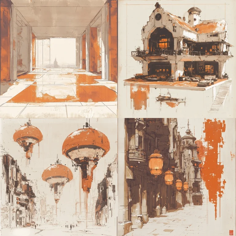 Rustic Sketch with Burnt Orange - Midjourney style sref code