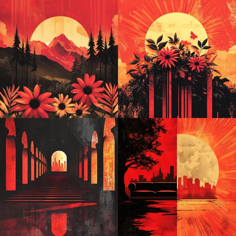 High Contrast Red-Orange Silhouette Composition - Midjourney style sref code